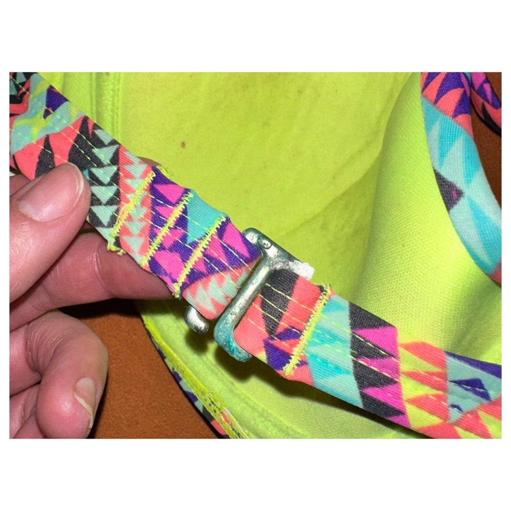 Vintage circa 2014, Neon Aztec, Fringe Bikini Top, Size Large - Picture 11 of 16